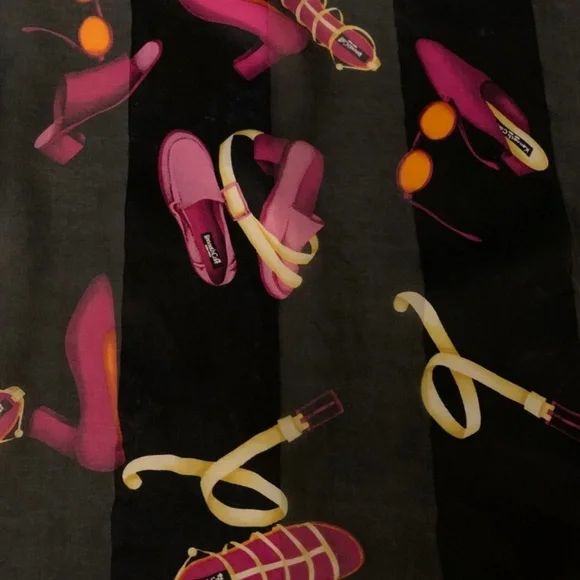 Vintage Kenneth Cole 100% Silk Scarf / Black Scarf w/Pink and Yellow Accessories - Picture 3 of 5